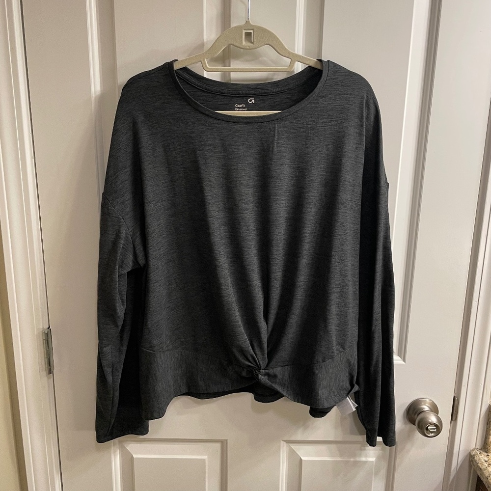 Gap Fit Brushed Jersey Tech Jersey in Dark Gray, Women's Size XXL